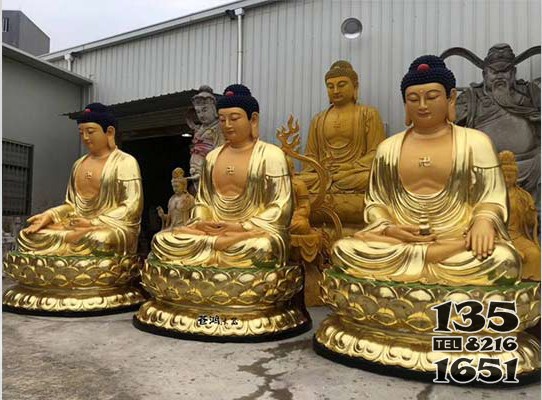 貼金三寶佛－貼金佛像 三寶佛雕塑銅雕彩繪地址鶴壁圖片