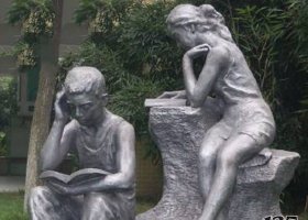 鑄銅校園讀書銅雕人物擺件 