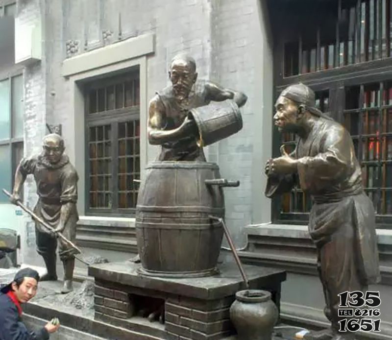 古代釀酒人物街邊景觀銅雕 釀酒雕塑文化流程圖片高清圖片