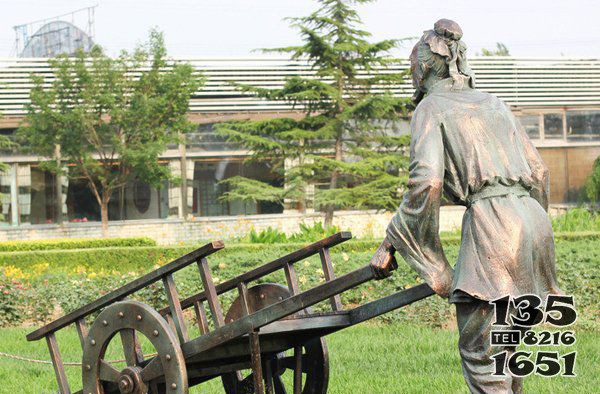 公園古人推車人物銅雕 圖片