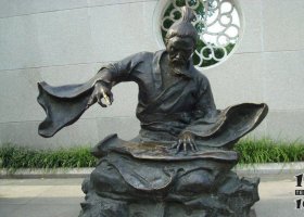 公園撫琴的古人人物銅雕 