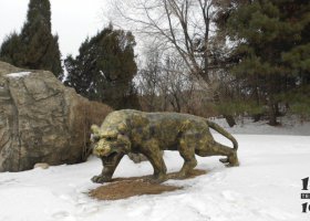 公園老虎動物銅雕 老虎雕塑圖片噴泉小牛水晶