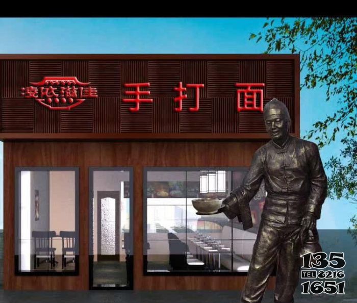 賣手打面店小二人物銅雕 店小二雕塑銅雕圖片迎賓景區(qū)圖片