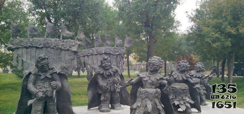 公園扭秧歌的老人小品銅雕 圖片