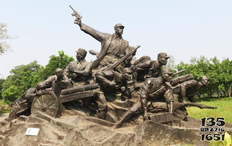 公園八路軍打仗小品人物銅雕 八路軍雕塑圖片笛子博物館新四軍圖片