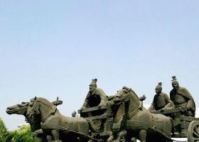 古代人物騎馬車園林景觀銅雕 馬車雕塑青銅宮角上大皇斗士