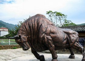 公園開荒牛動(dòng)物銅雕 開荒牛雕塑開荒八百效果圖力量