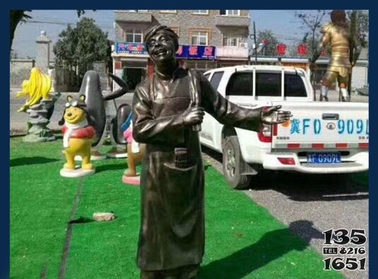 廣場銅雕店小二人物雕塑 店小二雕塑人物廠家制作門口圖片