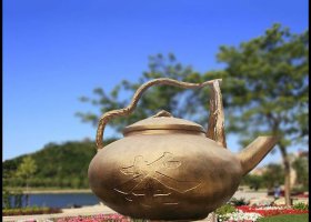 茶壺公園流水景觀銅雕 茶壺雕塑圖片陶瓷綠色小品