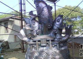 廣場(chǎng)鯉魚躍龍門景觀銅雕 魚躍龍門雕塑鯉魚銅魚園林紋樣
