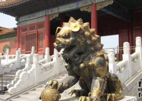 銅雕獅子寺廟門口雕塑 