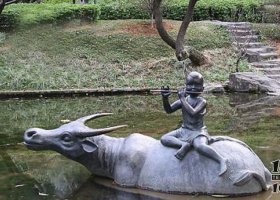 公園銅雕牧童騎黃牛動物雕塑 黃牛雕塑牛肉農(nóng)村園林卡通