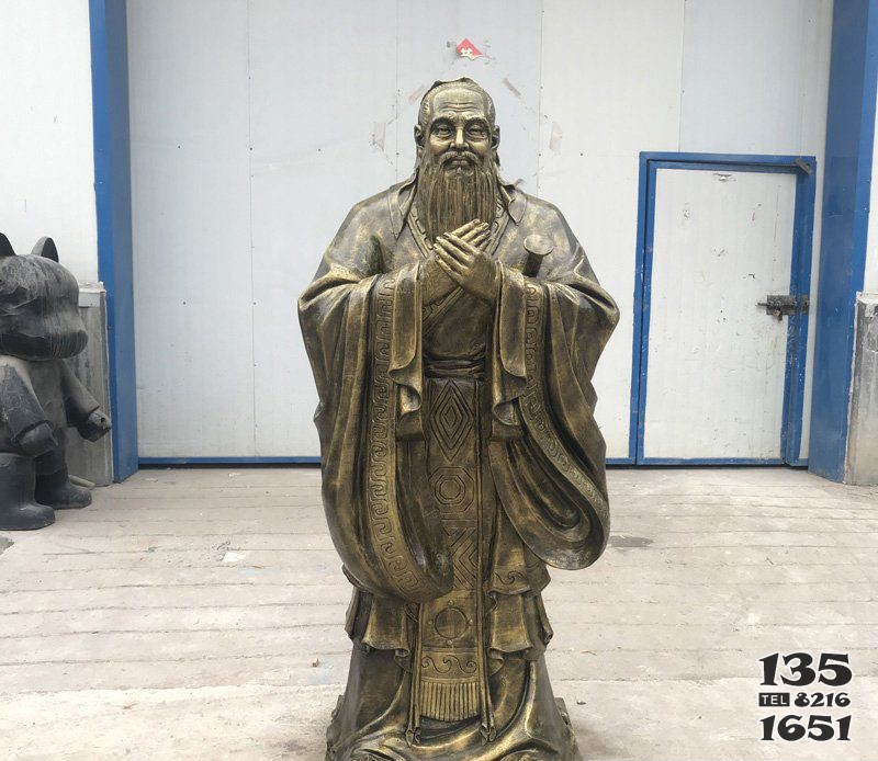 校園鑄銅孔子圣像 孔子雕塑銅雕筆畫尺寸意思圖片