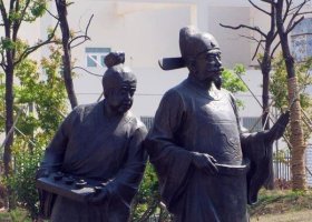 古代公園人物銅雕 