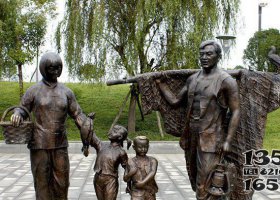 公園打魚回家人物銅雕 