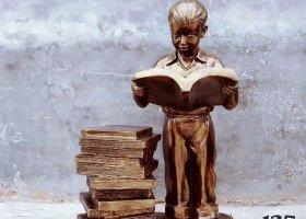 公園景觀小孩看書玻璃鋼仿銅小品雕塑 