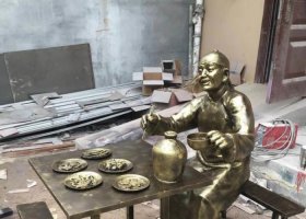 喝酒古代人物銅雕 