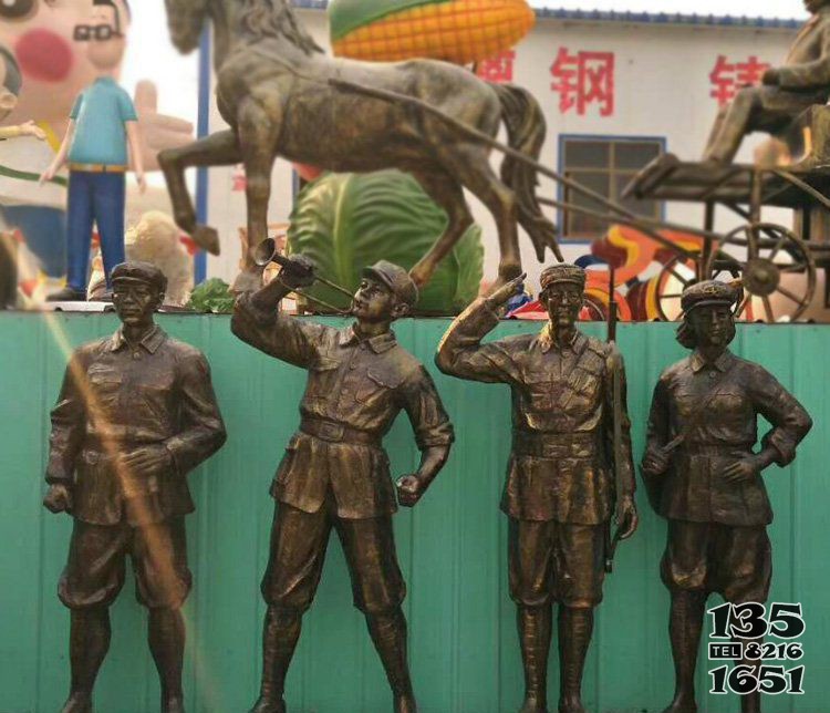 廣場(chǎng)八路軍紀(jì)念人物銅雕    八路軍雕塑鑄銅舞蹈彩繪造型圖片