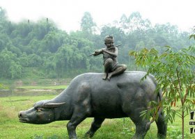 銅雕田園牧童騎牛動物雕塑 