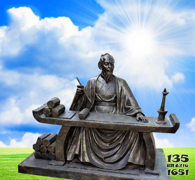 寫毛筆字的古人銅雕 毛筆雕塑浮雕水景擺件筆畫圖片