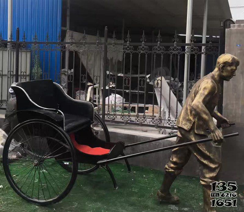 公園車夫人物銅雕 圖片
