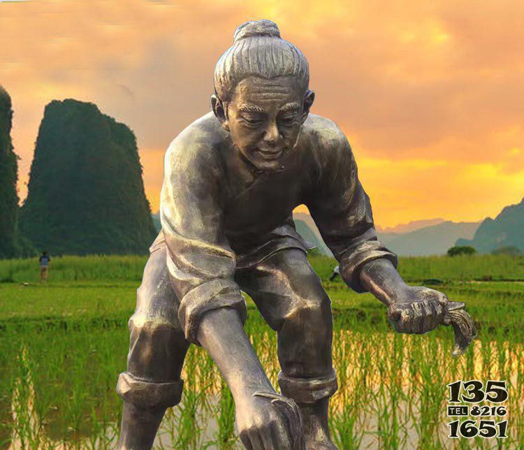 插秧農(nóng)田人物銅雕塑 圖片