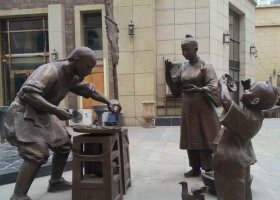 古代街邊小吃人物銅雕 小吃雕塑民俗款式圖案大全