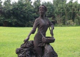 銅雕園林采茶女孩人物雕塑 女孩雕塑圖片丹頂鶴博物館人形