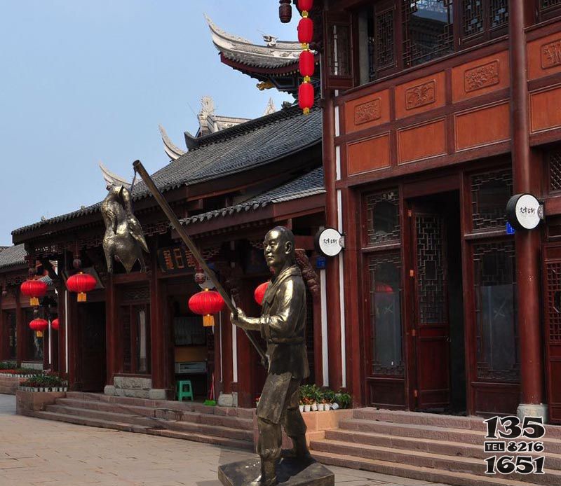 做烤鴨的古代人物銅雕 圖片