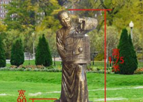 園林銅雕遛鳥人物 遛鳥雕塑人物老人公園