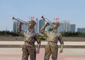 吹軍號的八路軍公園人物銅雕  八路軍雕塑銅雕抗日繪畫笛子