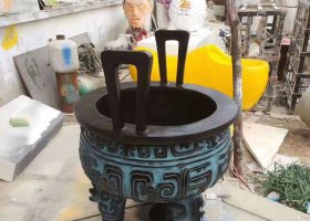 寺廟園型銅雕香爐 香爐雕塑廠家仙鶴琺瑯花香