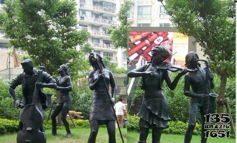 公園樂隊表演人物小品銅雕 圖片