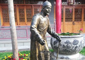 遛鳥人物銅雕 遛鳥雕塑人物老人公園