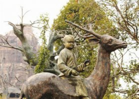 公園騎著梅花鹿的小男孩景觀銅雕 梅花鹿雕塑公園美術(shù)館陶瓷墻面