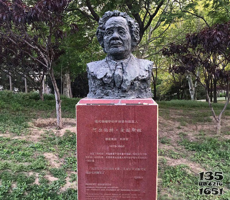 銅雕校園西方名人愛因斯坦頭像 愛因斯坦雕塑大學(xué)交響曲園區(qū)工業(yè)圖片