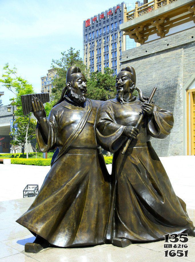 廣場拿著樂器的古代人物景觀銅雕 圖片