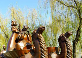 公園古人騎駱駝景觀銅雕 駱駝雕塑繪畫物品紅色解鎖的