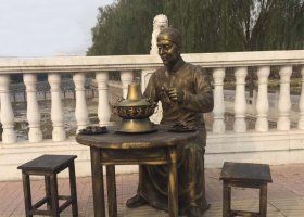 吃火鍋的古代人物銅雕 吃火鍋雕塑銅雕夫妻飯店公園