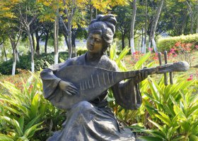 彈琵琶的古代美女人物銅雕 彈琵琶雕塑琵琶銅雕浮雕作品