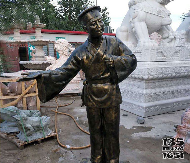 廣場銅雕迎賓人物雕塑 迎賓雕塑農場質量黑色火鍋店圖片