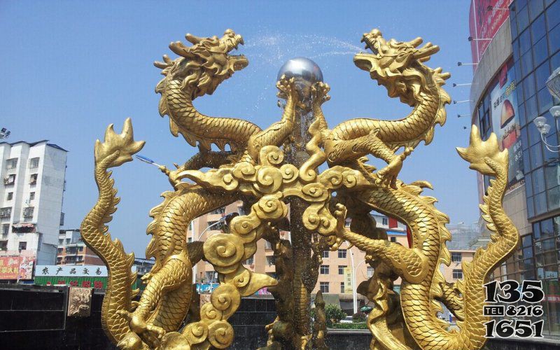 雙龍戲珠噴水噴泉景觀銅雕 圖片