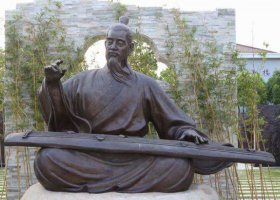 彈琴的古代人物銅雕 