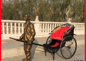 公園拉黃包車的人物小品銅雕 拉黃包車雕塑黃包車圖片人物廠家