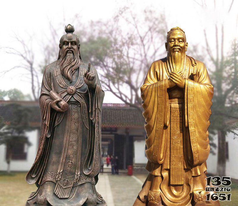 古代思想家老子和孔子銅雕 孔子雕塑校園卡通下擺加工廠圖片