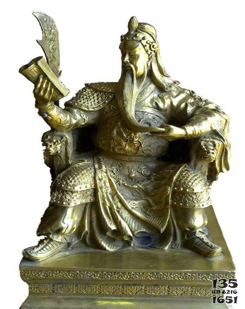 讀春秋的關公古代名人武財神銅雕 關公雕塑銅雕彩色試題大廳圖片