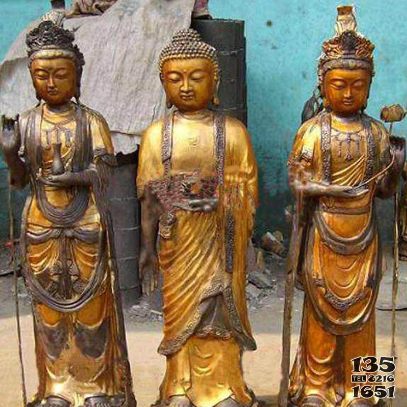 銅雕塑三圣佛宗教佛菩薩銅像工藝品家居擺件 三圣雕塑青銅華嚴廠商彩繪圖片