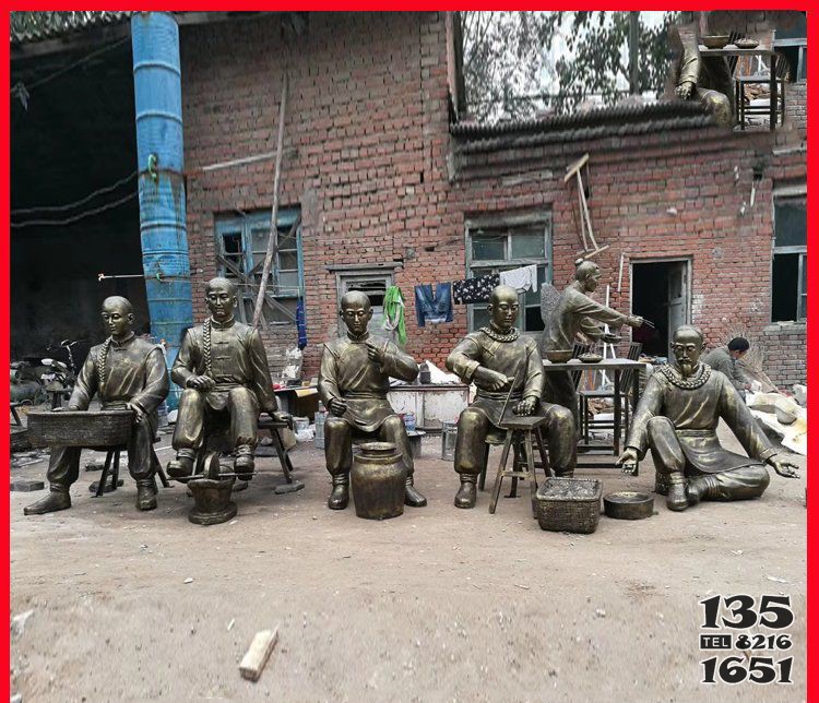 公園制作藥丸的古代人物小品銅雕 圖片