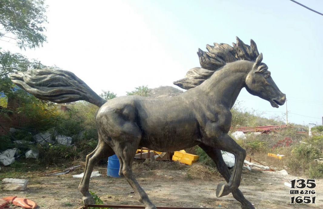 公園動物奔跑的馬銅雕 圖片