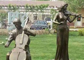 銅雕拉小提琴音樂人物擺件 拉小提琴雕塑小提琴美女邊拉色拉